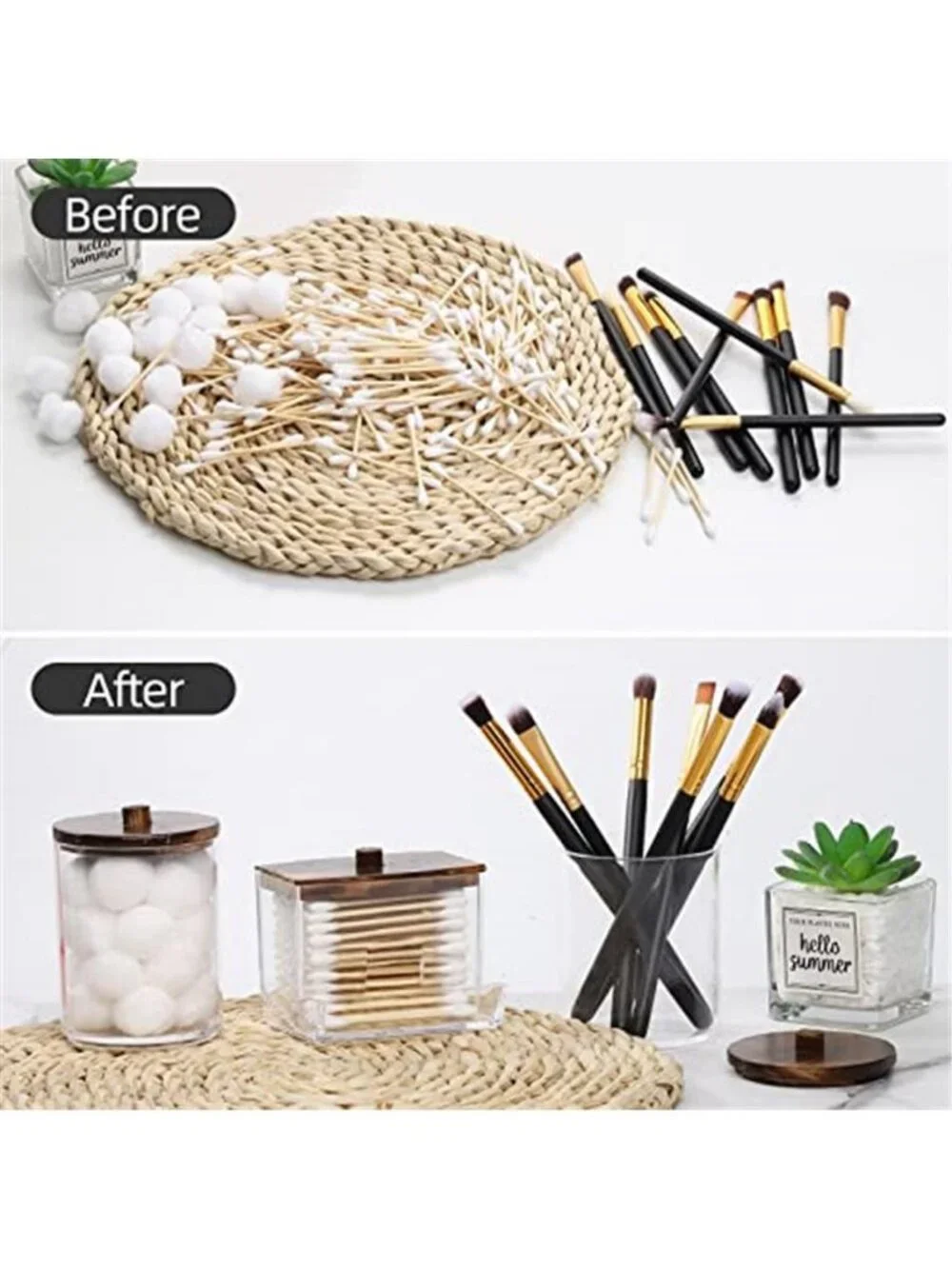 4 Pack Qtip Holder Bathroom Container, 10/7oz Cotton Ball/Swabs Dispenser